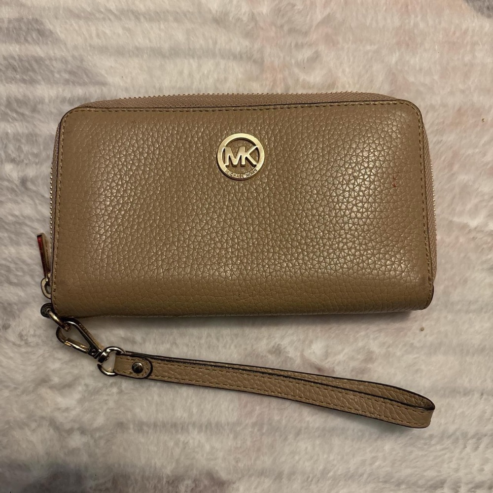 Michael Kors Taupe Leather Wristlet